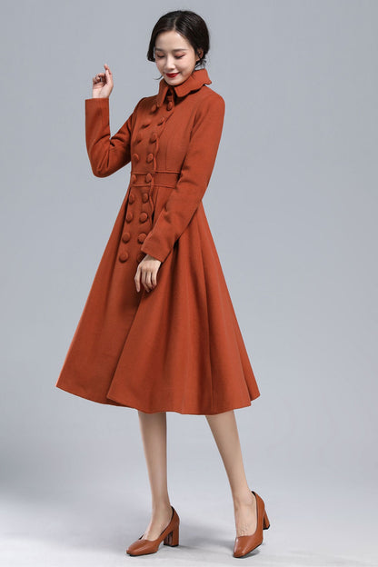 Handmade Caramel Wool Coat – Vintage Princess Winter Maxi Overcoat 3164