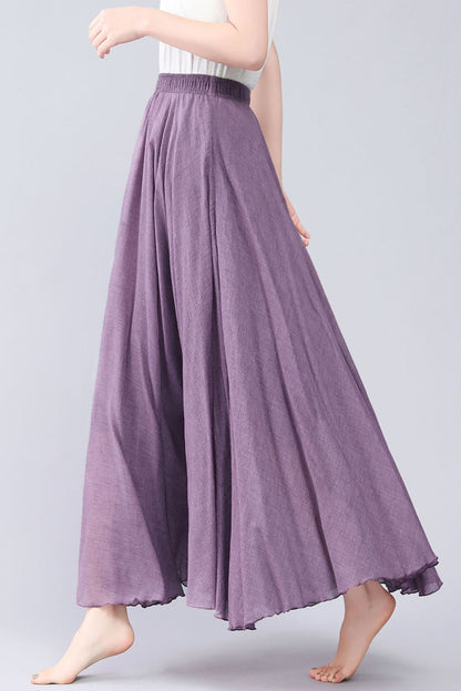 Handmade Linen Maxi Skirt – Lavender Swing Circle Skirt for Summer | Xiaolizi 3560