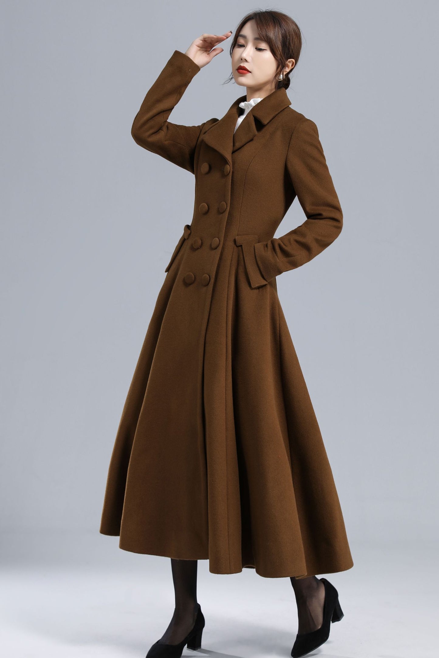 Women's Brown Long Wool Coat 3238