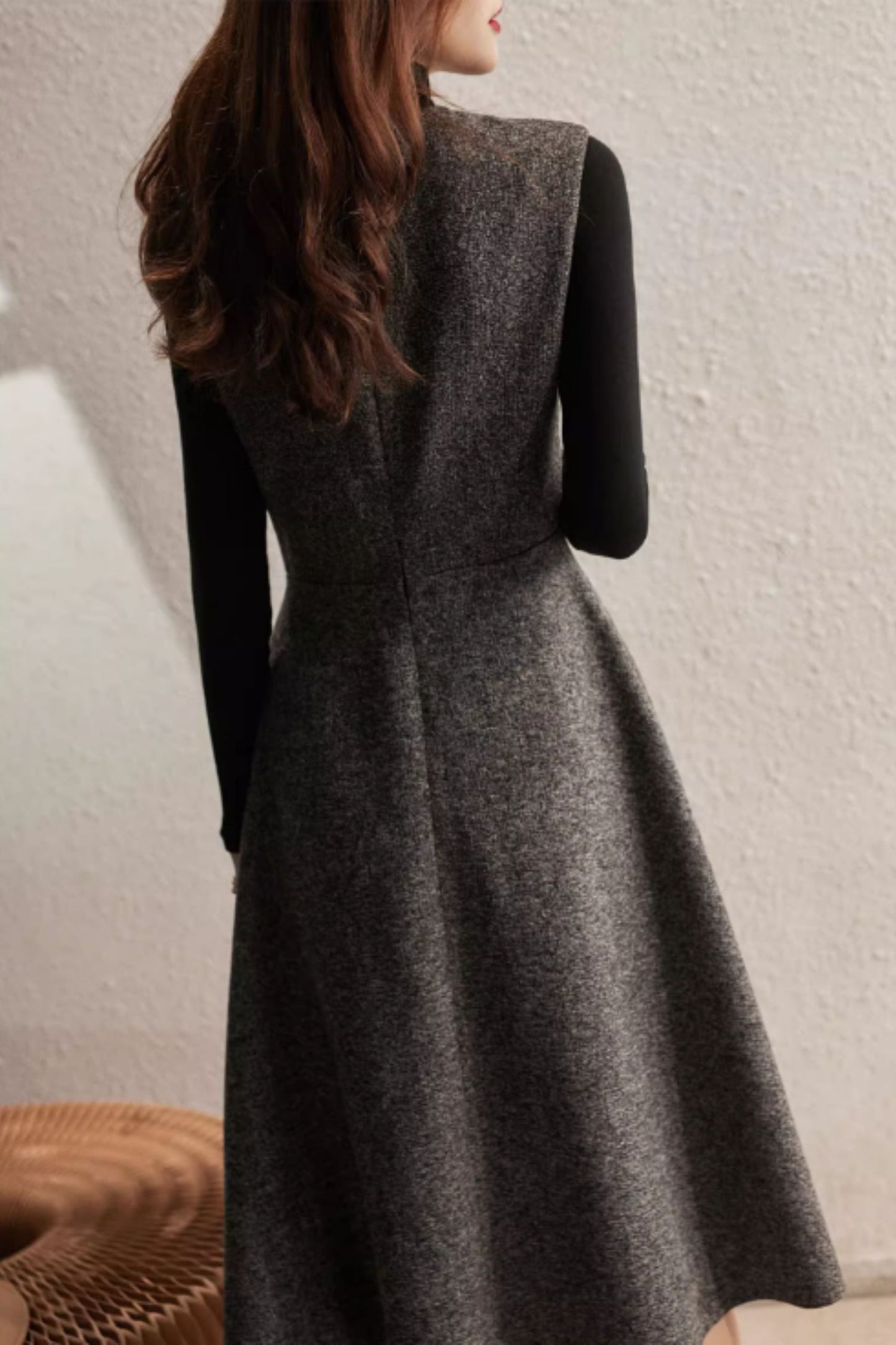 Gray sleeveless winter wool dress women 5277