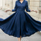 Navy shirt linen dress for women 5682