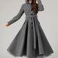 Hooded tie blet gray long winter wool coat 5481