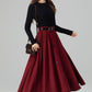 Burgundy Wool Midi Skirt – Vintage Button Front High Waisted Winter Skirt with Pockets 6395