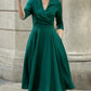 Green swing linen midi dress women 5677