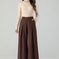 Brown wide leg long wool pants women 4554