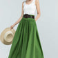 Green Linen Maxi skirt with pockets 2381