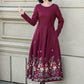 Embroidered burgundy fit and flare wool dress 5307