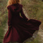 Burgundy Hooded Wool Coat – Handmade Long Belted Wool Winter Overcoat for Women 6546