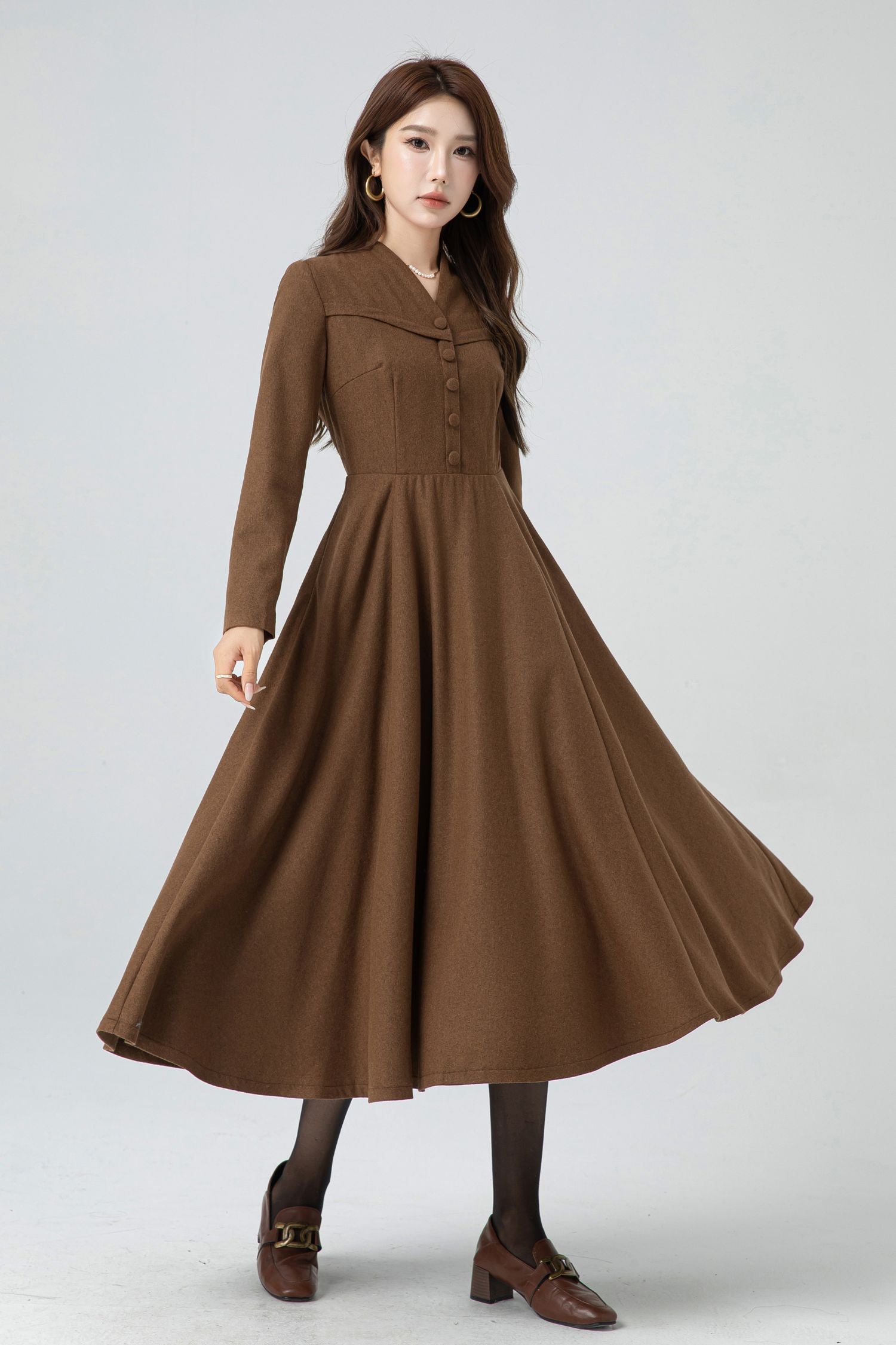 formal brown dress Brown Wool Maxi Dress