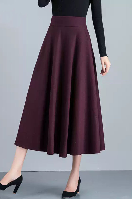 Handmade Wool Midi Skirt – Vintage A-Line High Waist with Pockets 6212
