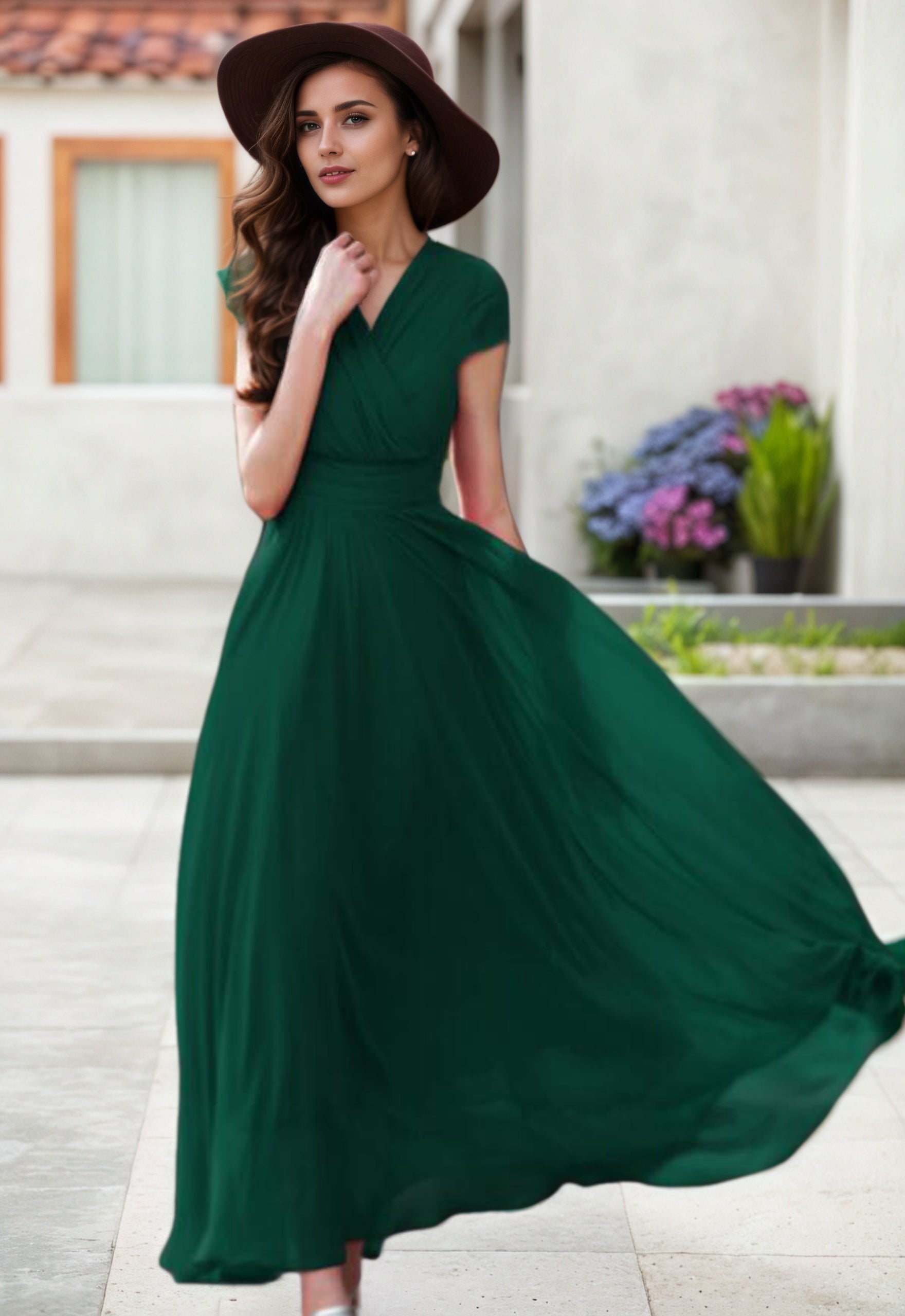 Chiffon Empire Waist Maxi Dress – Summer Party Gown 2618 Purple / M