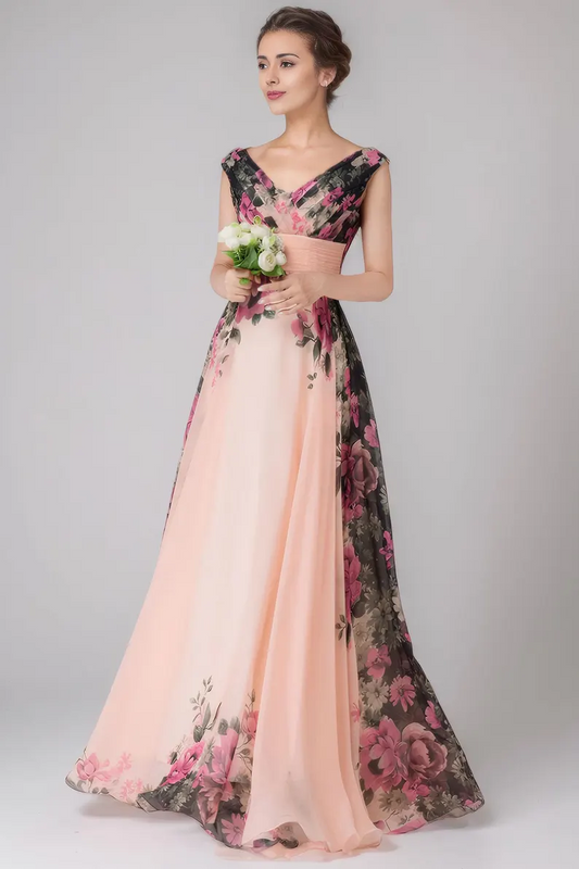 floral printed prom chiffon dress women 1543
