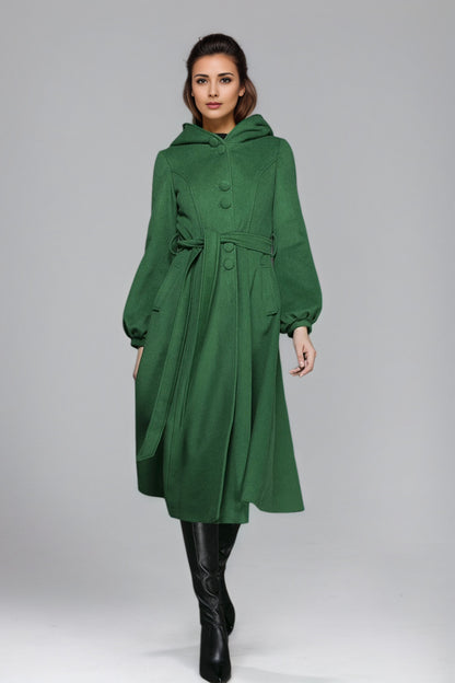 Maxi swing wool coat in Green 6351