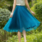 Midi elastic waist summer chiffon skirt 6187- blue