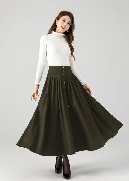 Swing long pleated wool skirt 5502