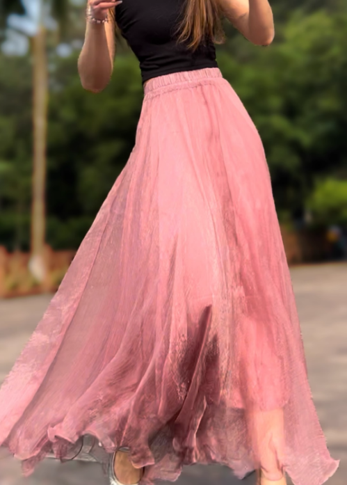 Long prom swing chiffon skirt women 6183- Lotus Pink