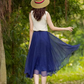 A line elastic waist summer chiffon skirt 6187- navy blue