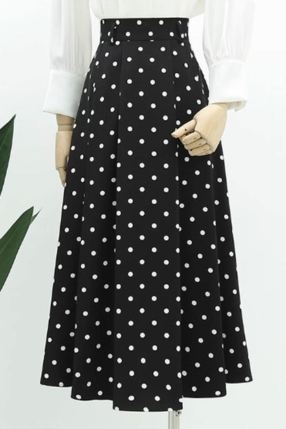 Black and white polka dot long skirt 4763