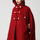 Women's Winter Red Wool Hooded Wool Cape Coat 1130