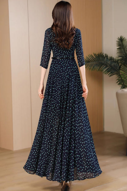 Maxi polka dot swing summer chiffon dress 5060