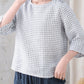 Loose fitting plaid summer linen blouse 3337  -Size S # CK2200422