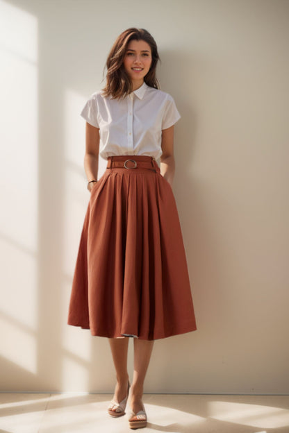 Linen Full Circle Skirt with Pockets 4976