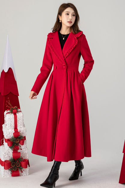 1950s Vintage Inspired Swing Red Wool Coat 4613