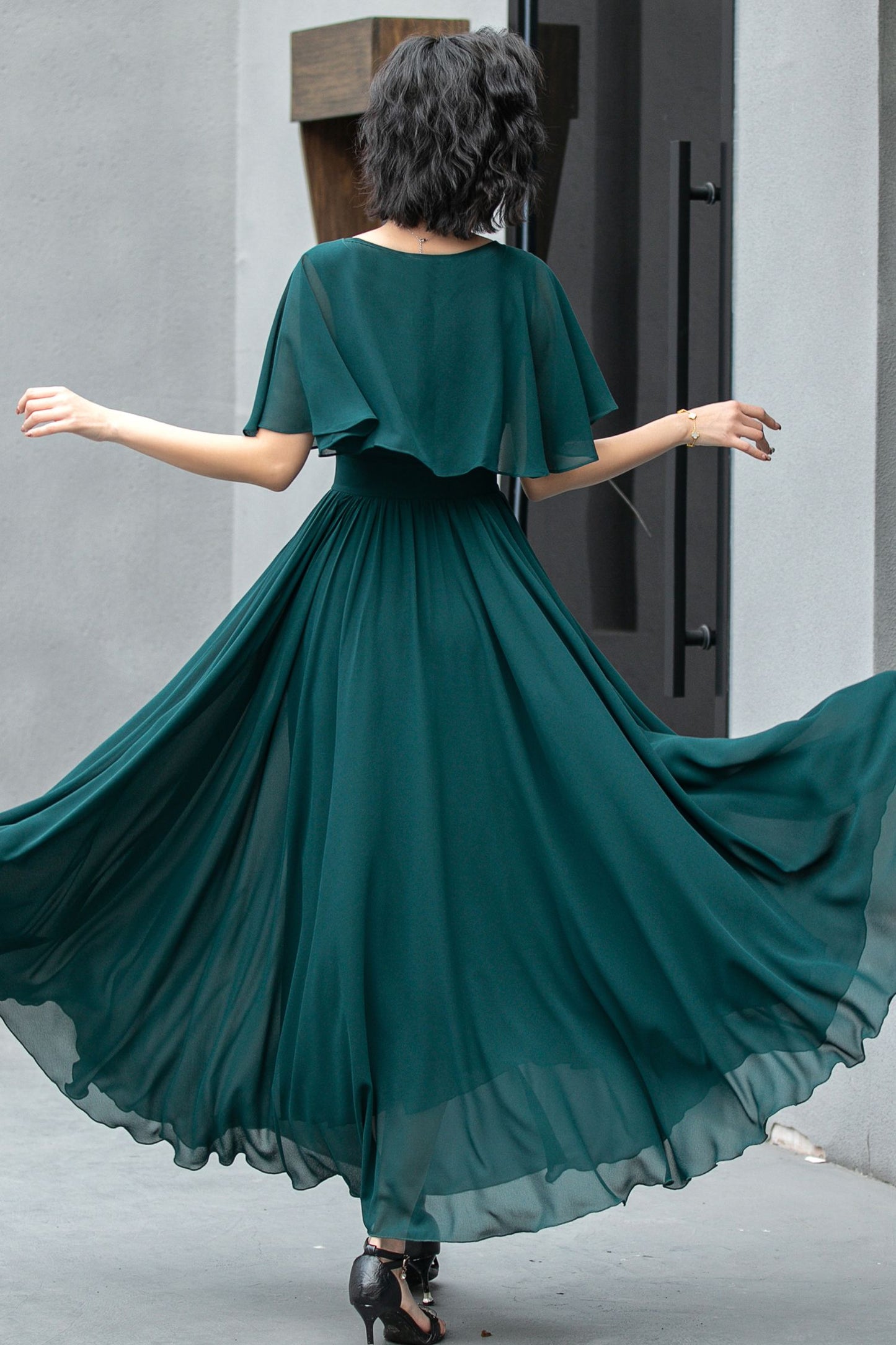 Sleeveless chiffon maxi womens cape dress 5861 - S #CK2500200