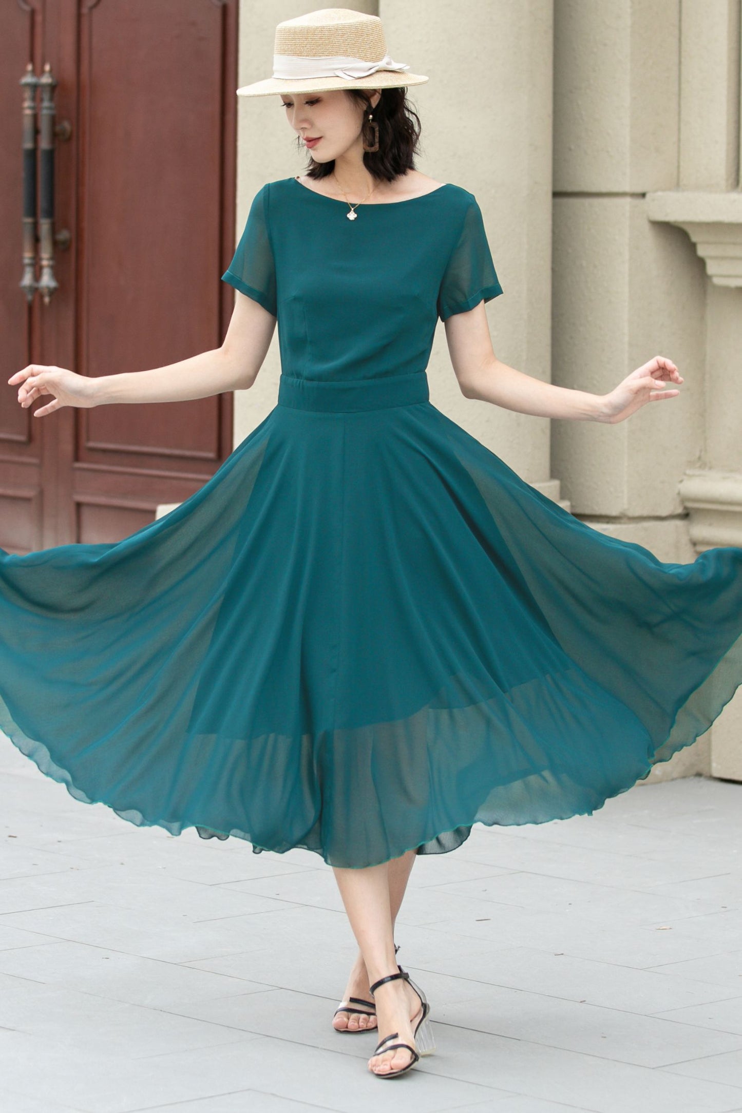 Midi fit and flare summer swing chiffon dress 6104