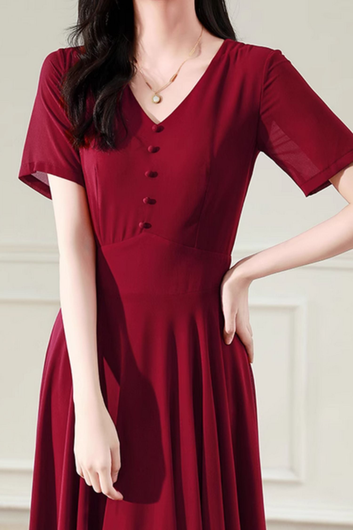Burgundy fit and flare long chiffon dress 5101 Burgundy fit and flare long chiffon dress 5101