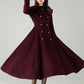 Hooded Burgundy Wool Coat – Elegant Double-Breasted Long Swing Coat | Xiaolizi 6573