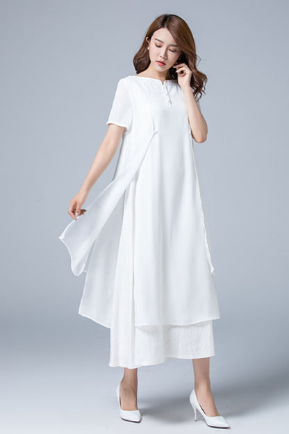 White Linen Plus size summer chiffon dress 1780