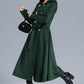 Green Long Wool Trench Coat with Hood 3212