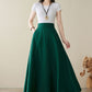 Green Linen Maxi Skirt with pockets 4974