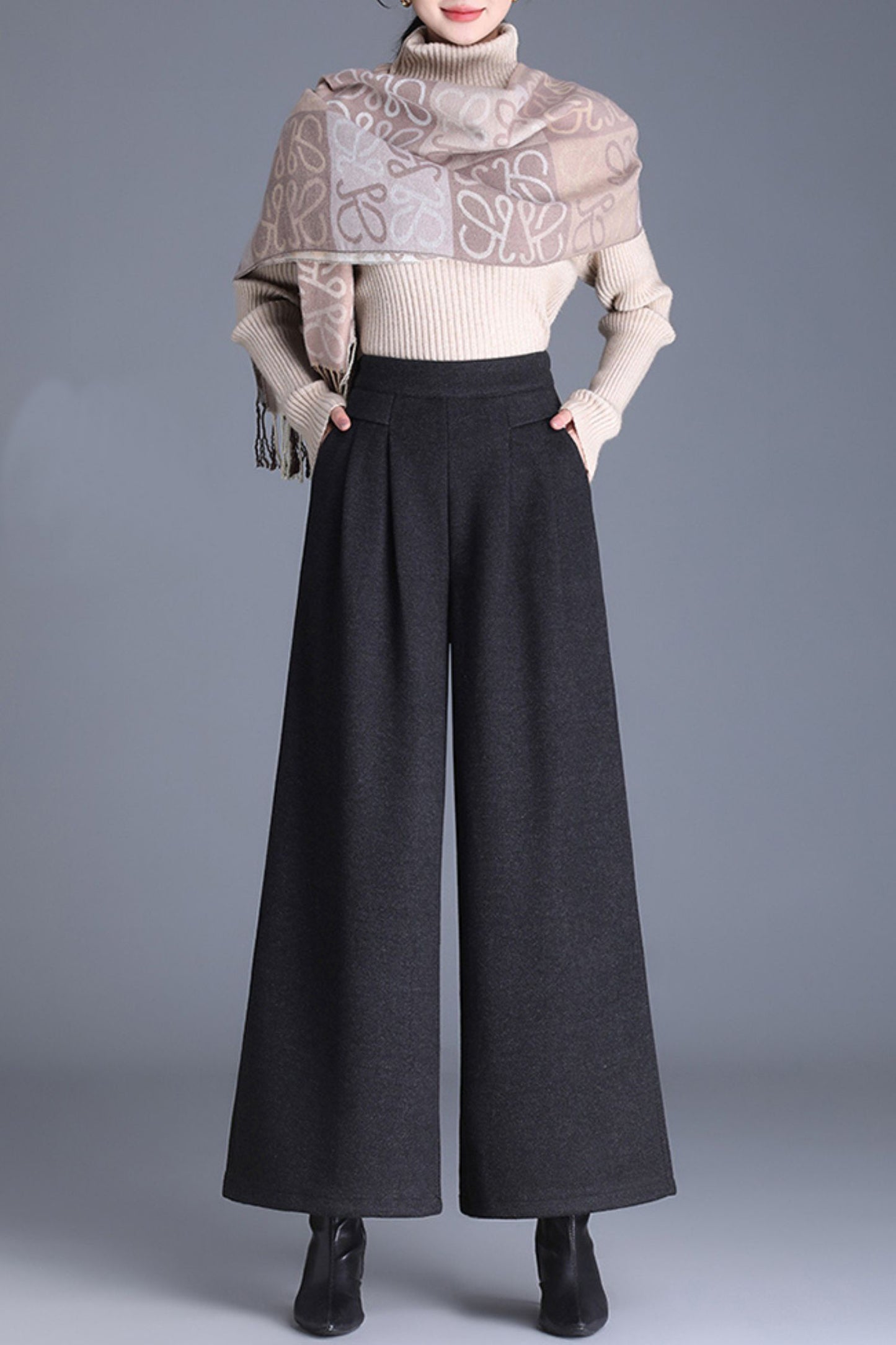 Wide leg wool pants with pockets 6229
