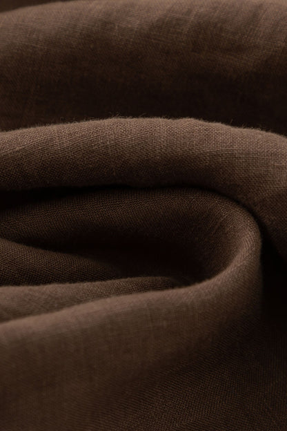 Brown Linen Wide Leg Pants - High Waisted Pleated Detail 4918