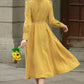 Spring A-Line Yellow Linen Dress women 5679