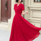 Red v neck prom summer swing chiffon dress 5174