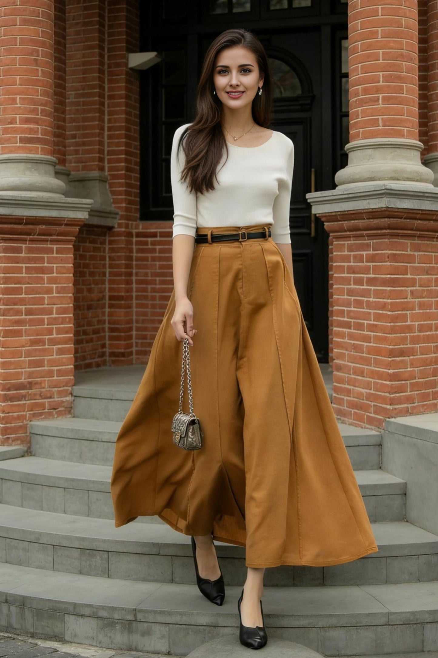 Brown Linen Maxi Skirt – High Waist A-Line Long Linen Skirt 6777