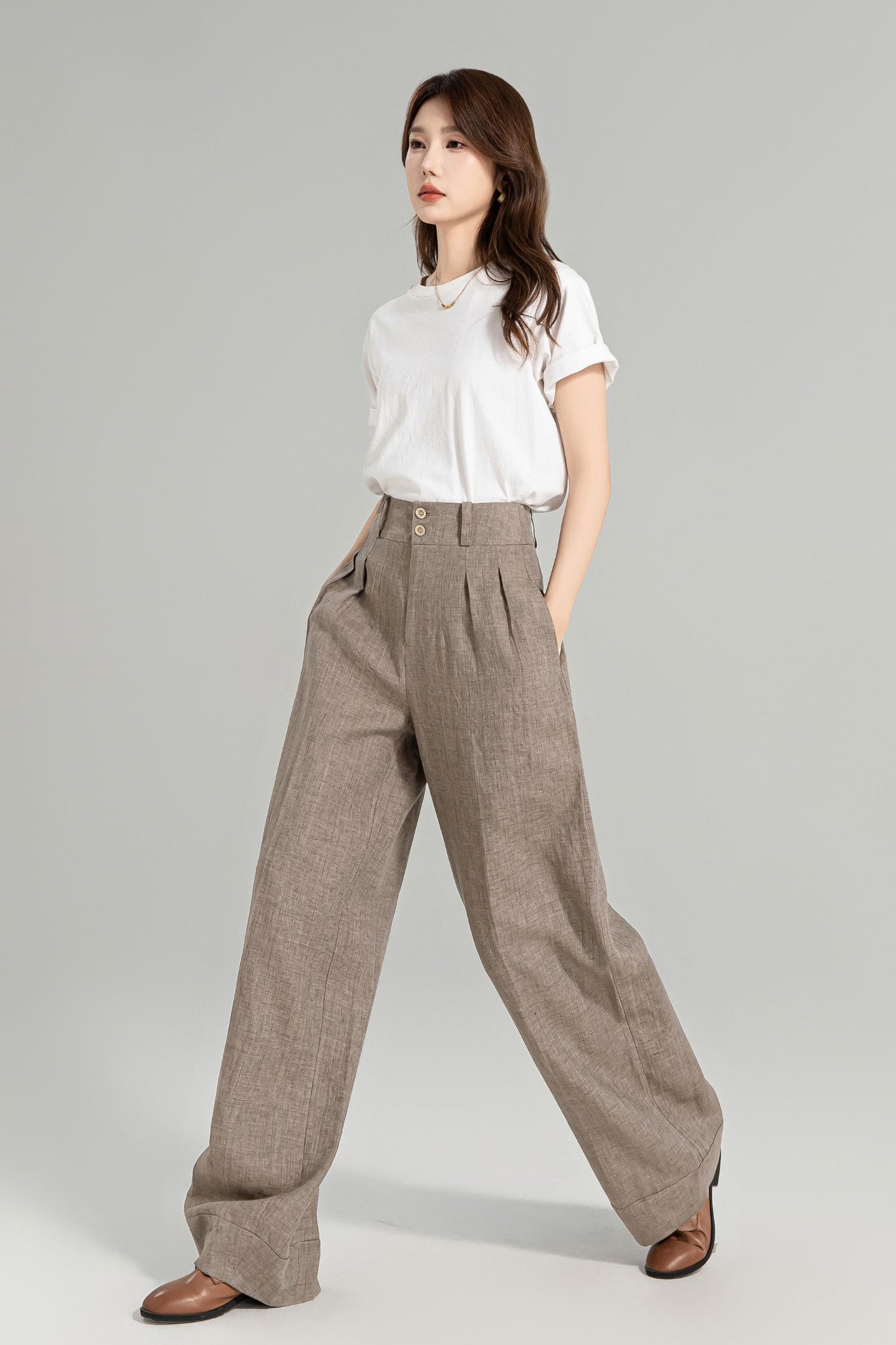 Wide leg long linen pants for women 4964