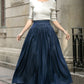 Navy Blue Linen Maxi Pleated Skirt 5688