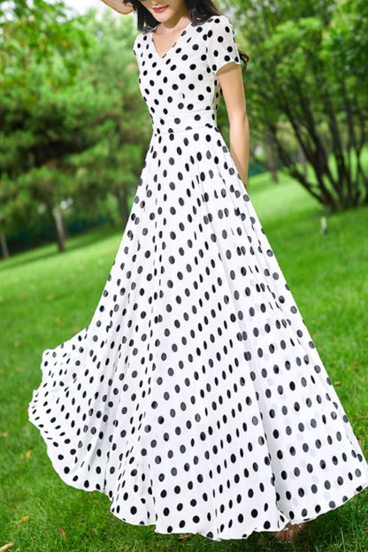 Black and white maxi summer chiffon dress 5158