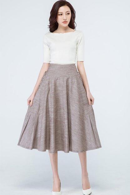 swing midi linen dress with detailed pocket 1690