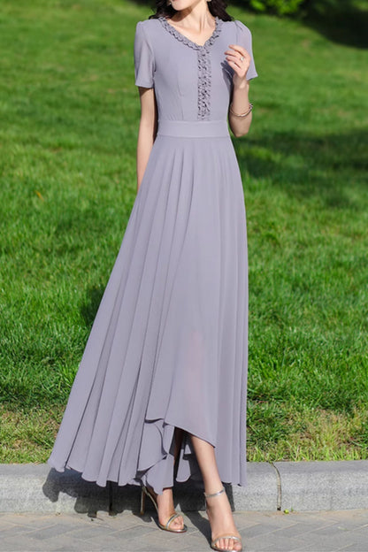 Gray irregular maxi summer chiffon dress 5088