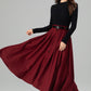 Burgundy Wool Midi Skirt – Vintage Button Front High Waisted Winter Skirt with Pockets 6395