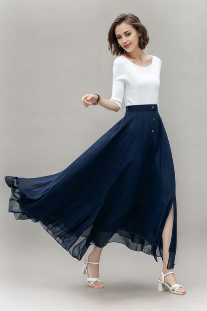 Vintage-Inspired Chiffon Midi Skirt With Flowing Hem | Xiaolizi  5918