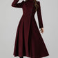 Burgundy A-Line Long Wool Coat 4511