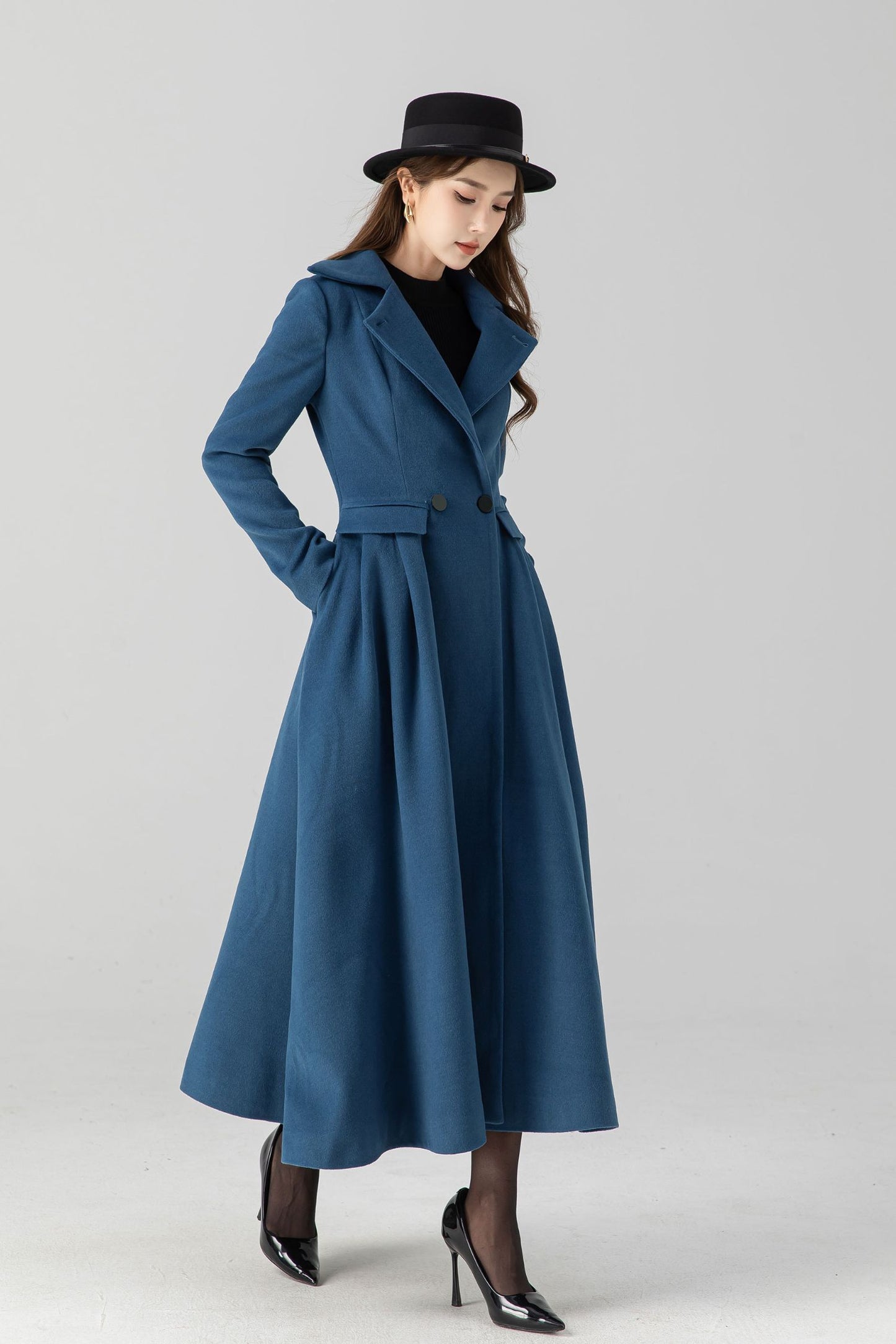 Vintage inspired blue midi winter wool coat 4667