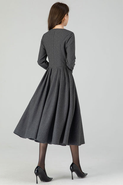 Fit and Flare Winter Wool Midi Dress 4547