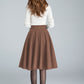 Wool Skater Skirt – Brown Wool Blend Skirt with Side Pockets and Back Zipper  5442